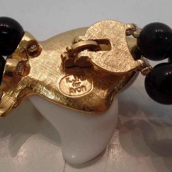 Kenneth J. Lane KJL for Avon Black Beaded Multi Strand Necklace Rose Bling 14" - Picture 7 of 16